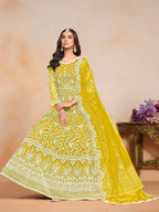 Anaita Yellow Embroidered Net Anarkali Suit - Distacart