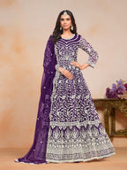 Anaita Purple Embroidered Net Anarkali Suit - Distacart