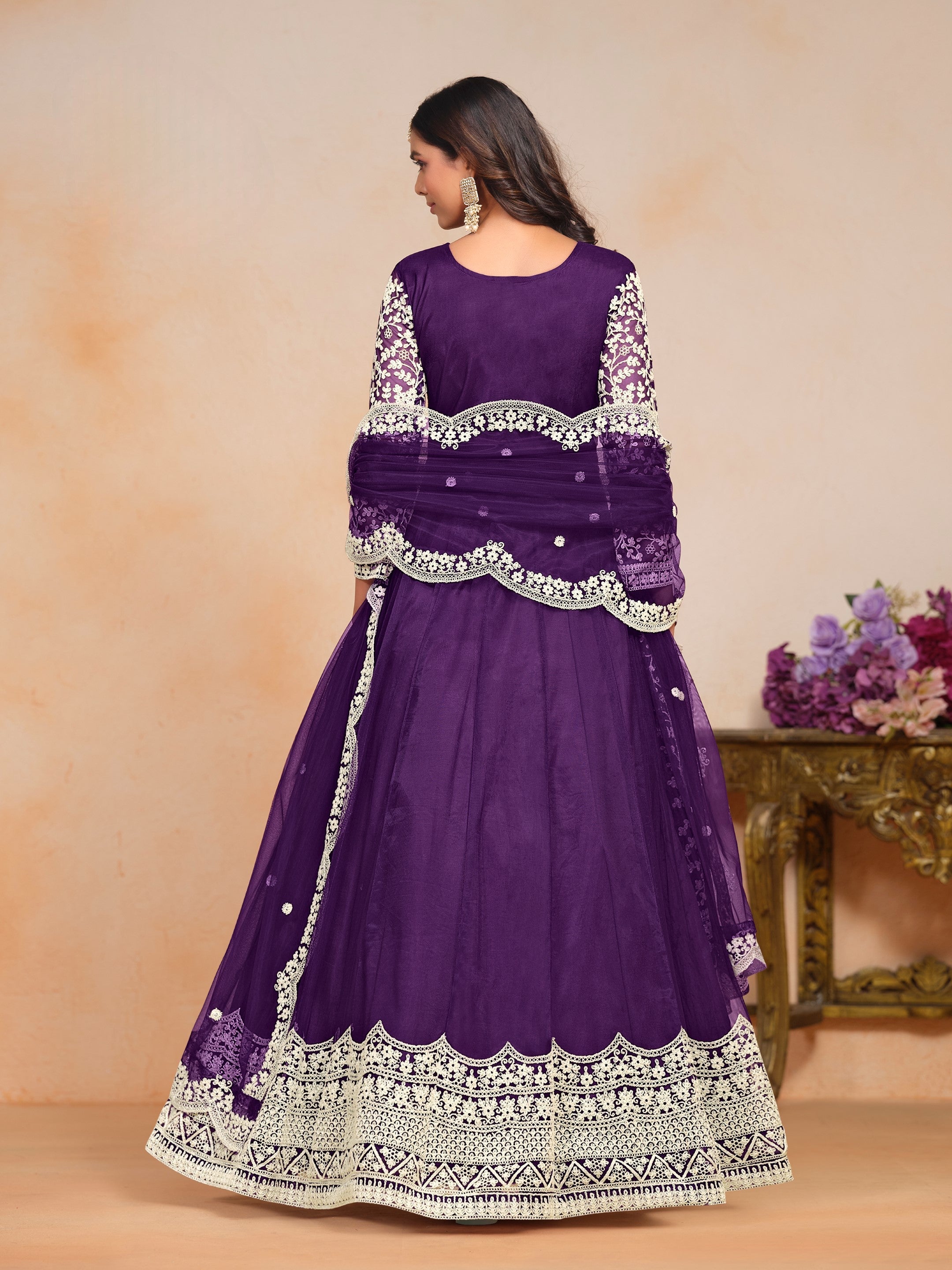 Anaita Purple Embroidered Net Anarkali Suit - Distacart