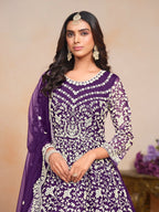 Anaita Purple Embroidered Net Anarkali Suit - Distacart
