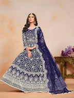 Anaita Navy_Blue Embroidered Net Anarkali Suit - Distacart