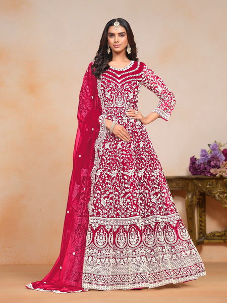 Anaita Magenta Embroidered Net Anarkali Suit