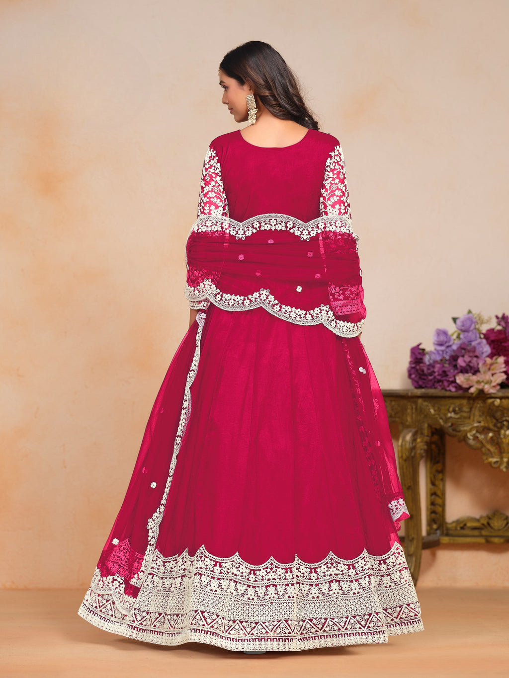 Anaita Magenta Embroidered Net Anarkali Suit - Distacart
