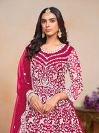 Anaita Magenta Embroidered Net Anarkali Suit - Distacart