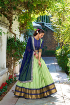 Lorenvalley Pista Zari Chex with Zari Weaving Work Lehenga Choli with Dupatta