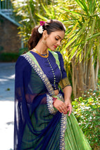 Lorenvalley Pista Zari Chex with Zari Weaving Work Lehenga Choli with Dupatta