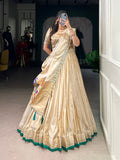 Lorenvalley Fashion Cream Shimmer Paithani Zari Weaving Work Lehenga Choli with Dupatta - Distacart