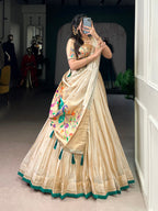 Lorenvalley Fashion Cream Shimmer Paithani Zari Weaving Work Lehenga Choli with Dupatta - Distacart