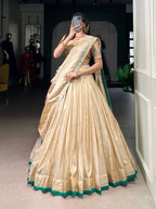Lorenvalley Fashion Cream Shimmer Paithani Zari Weaving Work Lehenga Choli with Dupatta - Distacart