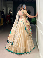 Lorenvalley Fashion Cream Shimmer Paithani Zari Weaving Work Lehenga Choli with Dupatta - Distacart