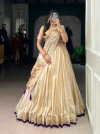 Lorenvalley Fashion Cream Shimmer Paithani Zari Weaving Work Lehenga Choli with Dupatta - Distacart