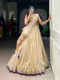 Lorenvalley Fashion Cream Shimmer Paithani Zari Weaving Work Lehenga Choli with Dupatta - Distacart