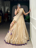 Lorenvalley Fashion Cream Shimmer Paithani Zari Weaving Work Lehenga Choli with Dupatta - Distacart