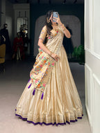 Lorenvalley Fashion Cream Shimmer Paithani Zari Weaving Work Lehenga Choli with Dupatta - Distacart
