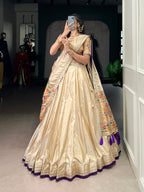 Lorenvalley Fashion Cream Shimmer Paithani Zari Weaving Work Lehenga Choli with Dupatta - Distacart