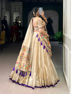 Lorenvalley Fashion Cream Shimmer Paithani Zari Weaving Work Lehenga Choli with Dupatta - Distacart