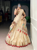 Lorenvalley Fashion Cream Shimmer Paithani Zari Weaving Work Lehenga Choli with Dupatta - Distacart