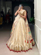 Lorenvalley Fashion Cream Shimmer Paithani Zari Weaving Work Lehenga Choli with Dupatta - Distacart