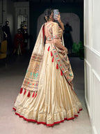 Lorenvalley Fashion Cream Shimmer Paithani Zari Weaving Work Lehenga Choli with Dupatta - Distacart