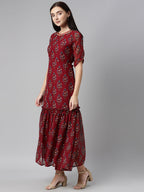 Souchii Floral Printed Boat Neck Chiffon Maxi Dress - Distacart