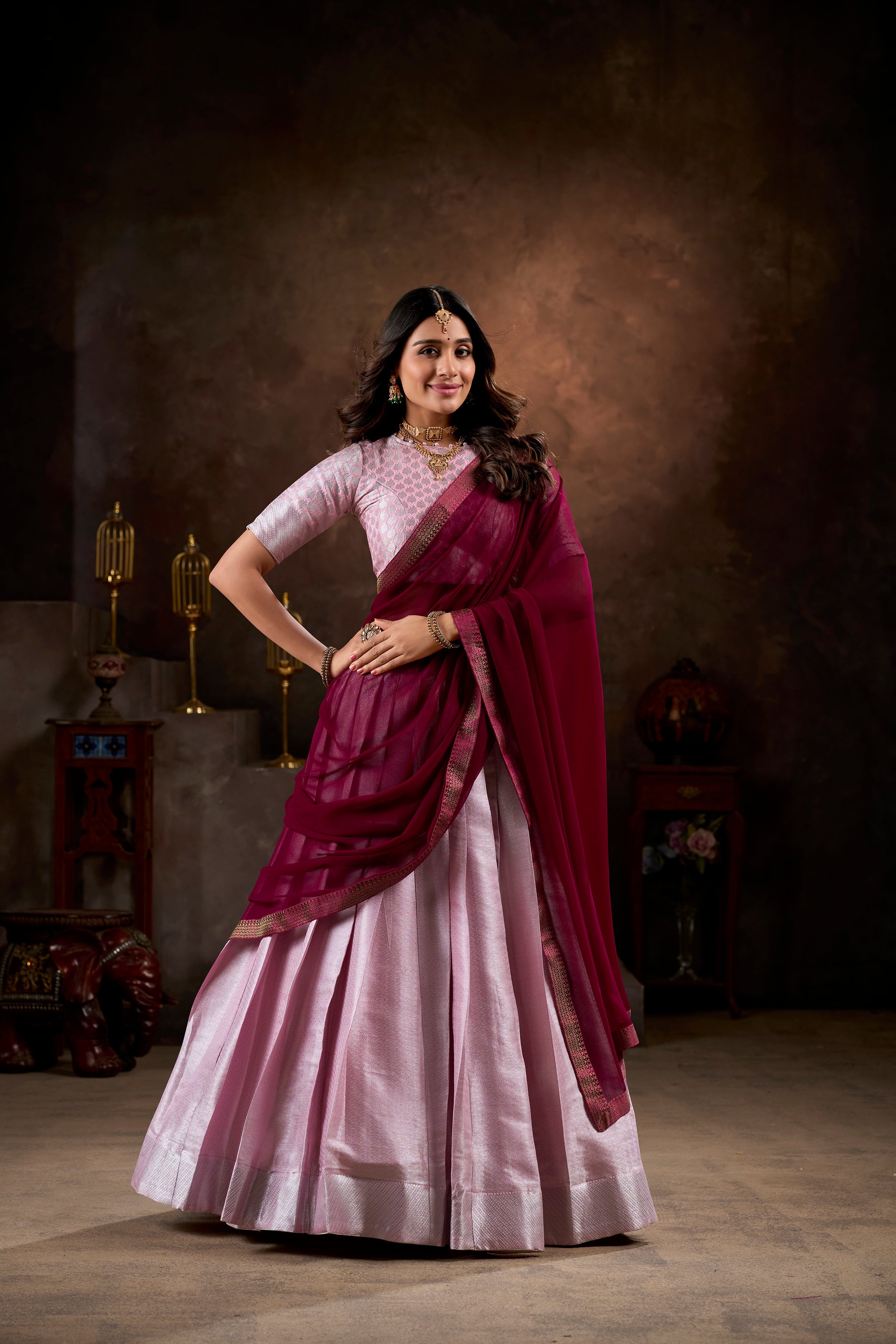 Lorenvalley Purple Jacquard Silk weaving work Lehenga Choli with Dupatta