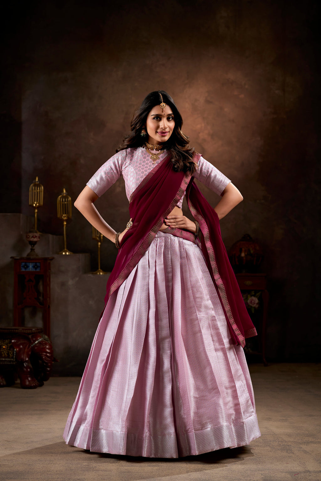 Lorenvalley Purple Jacquard Silk weaving work Lehenga Choli with Dupatta