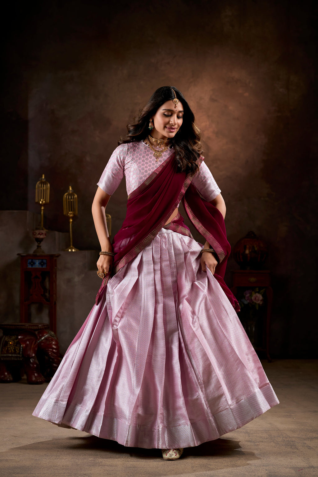 Lorenvalley Purple Jacquard Silk weaving work Lehenga Choli with Dupatta