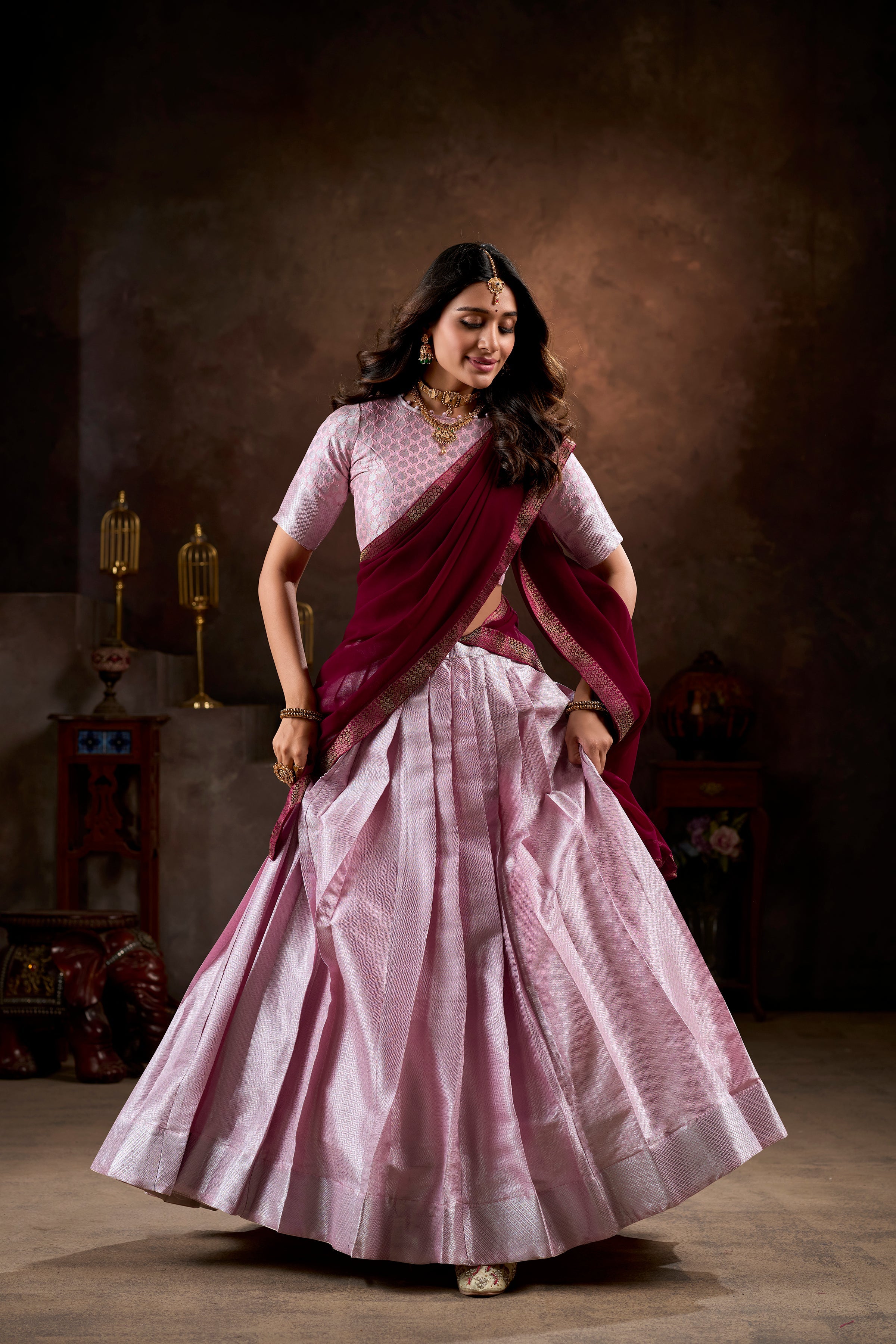 Lorenvalley Purple Jacquard Silk weaving work Lehenga Choli with Dupatta