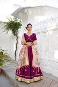 Lorenvalley Green Vichitra Silk Plain with Paithani lace border Lehenga Choli