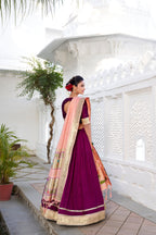 Lorenvalley Green Vichitra Silk Plain with Paithani lace border Lehenga Choli
