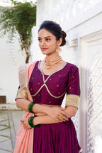 Lorenvalley Green Vichitra Silk Plain with Paithani lace border Lehenga Choli