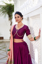 Lorenvalley Green Vichitra Silk Plain with Paithani lace border Lehenga Choli