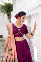 Lorenvalley Green Vichitra Silk Plain with Paithani lace border Lehenga Choli