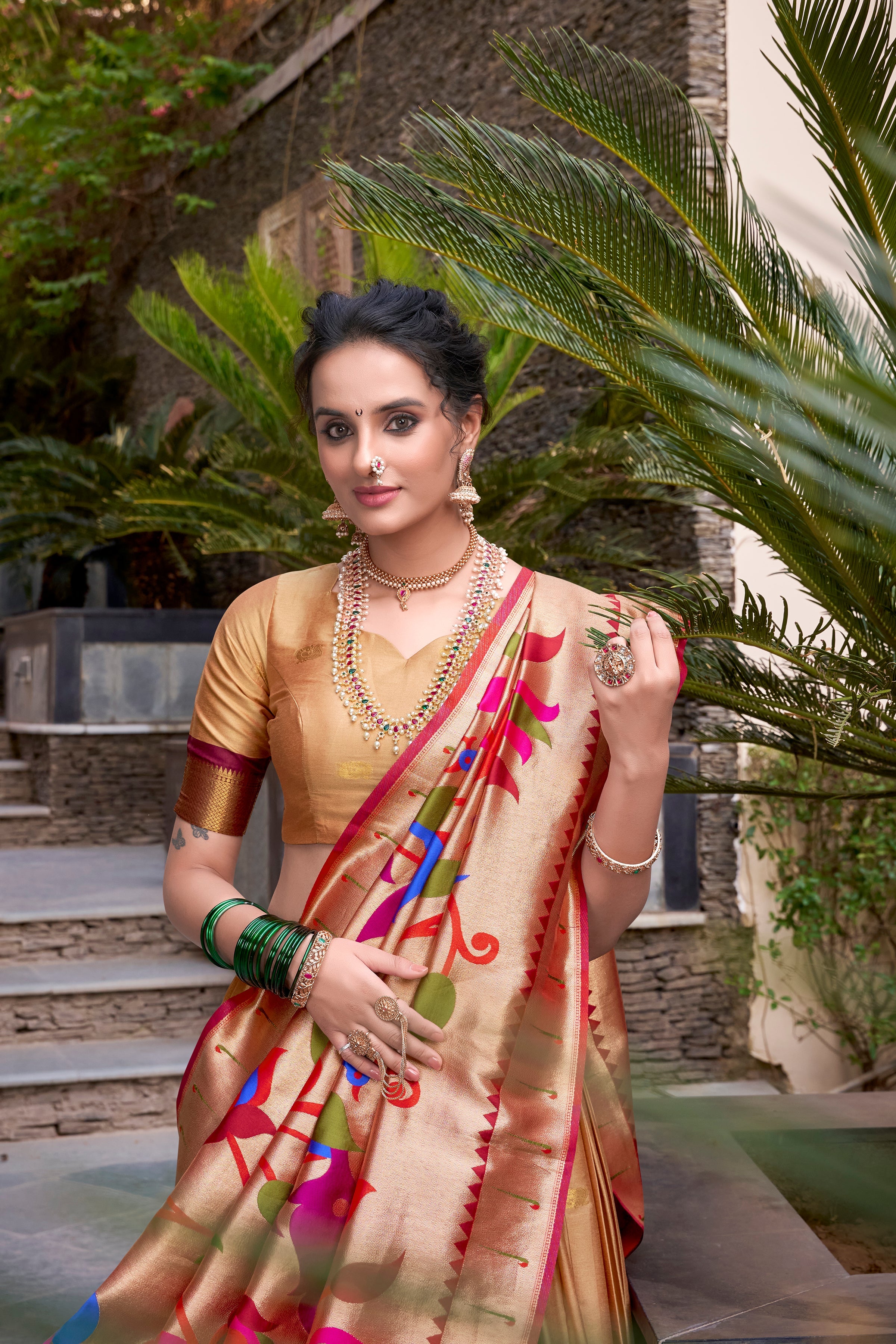 Lorenvalley Chiku Jacquard Silk Paithani Zari Weaving Work Lehenga Choli with Dupatta