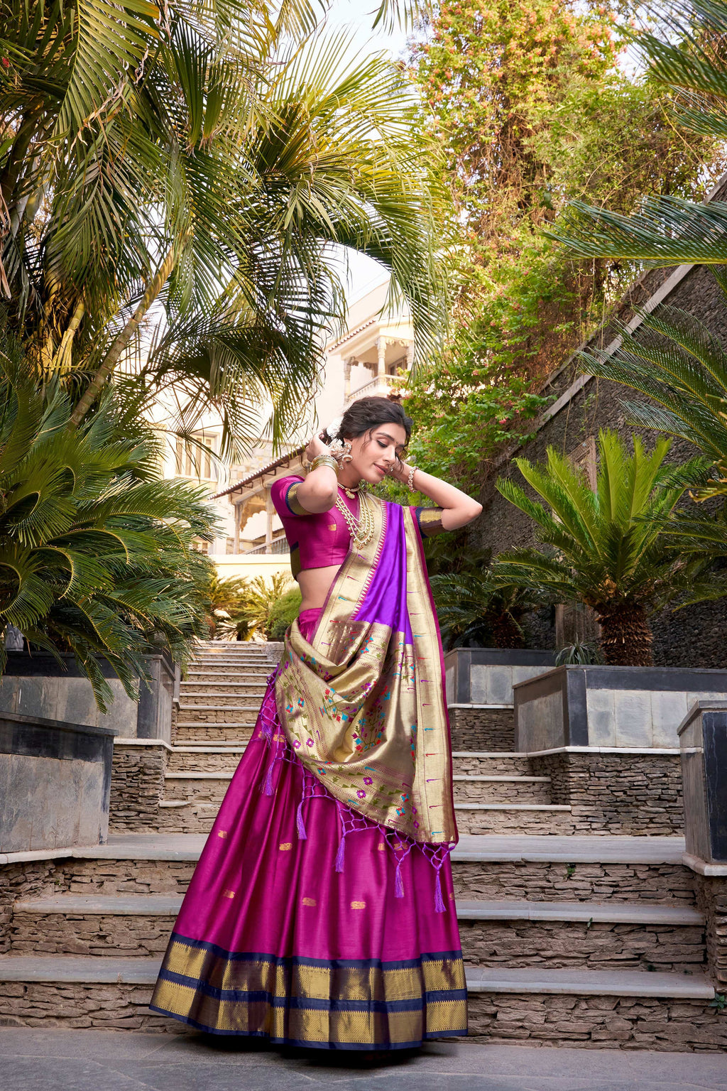 Lorenvalley Pink Jacquard Silk Paithani Zari Weaving Work Lehenga Choli with Dupatta