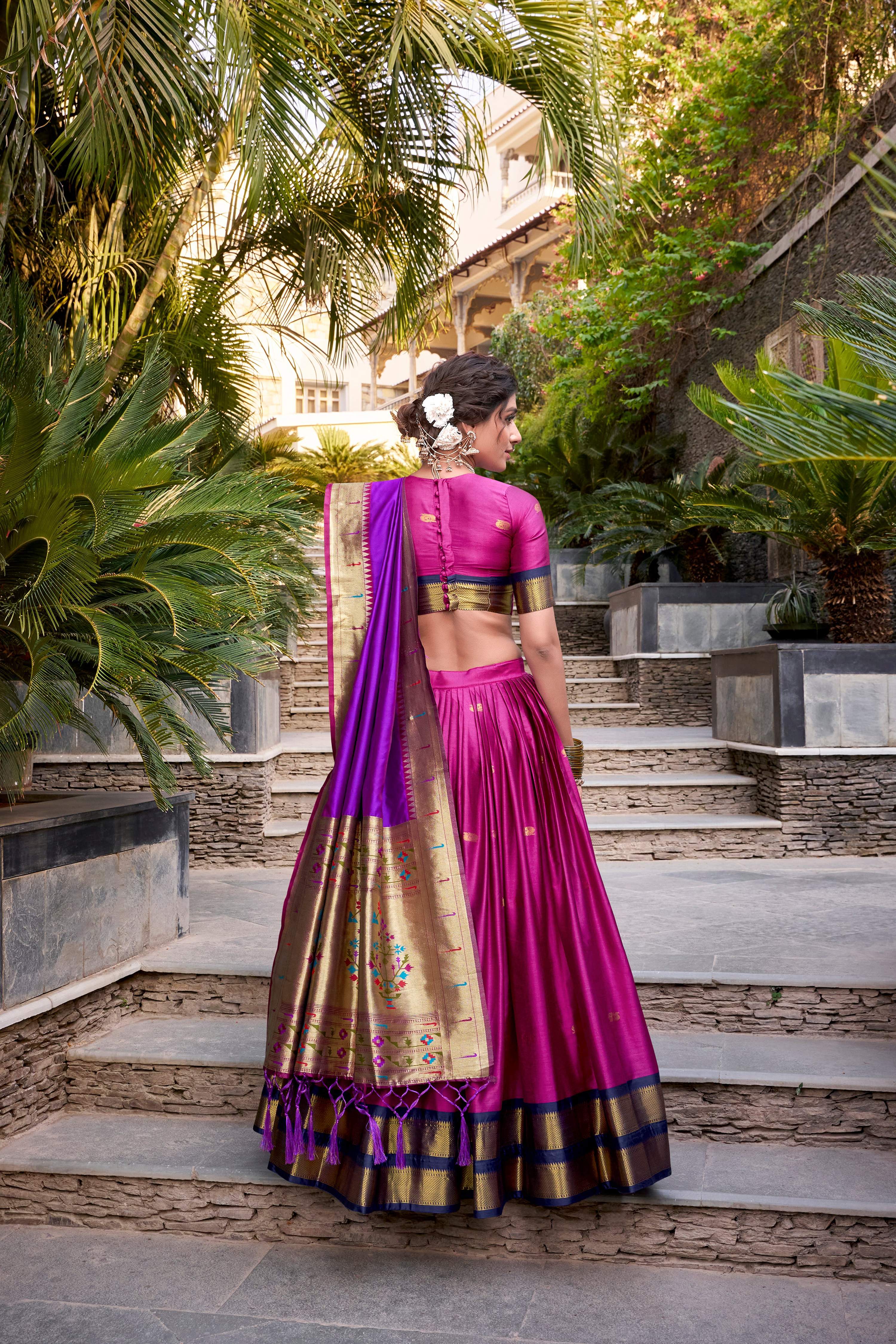 Lorenvalley Pink Jacquard Silk Paithani Zari Weaving Work Lehenga Choli with Dupatta