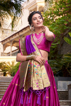 Lorenvalley Pink Jacquard Silk Paithani Zari Weaving Work Lehenga Choli with Dupatta