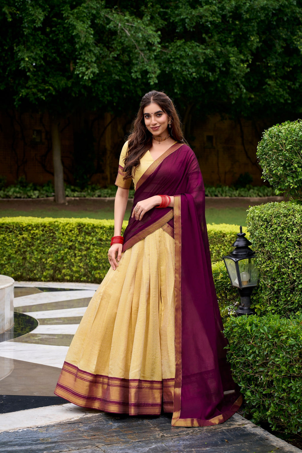 Lorenvalley Fashion Cream Kanchipuram Zari Weaving Work Lehenga Choli with Dupatta - Distacart