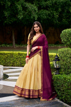 Lorenvalley Fashion Cream Kanchipuram Zari Weaving Work Lehenga Choli with Dupatta - Distacart