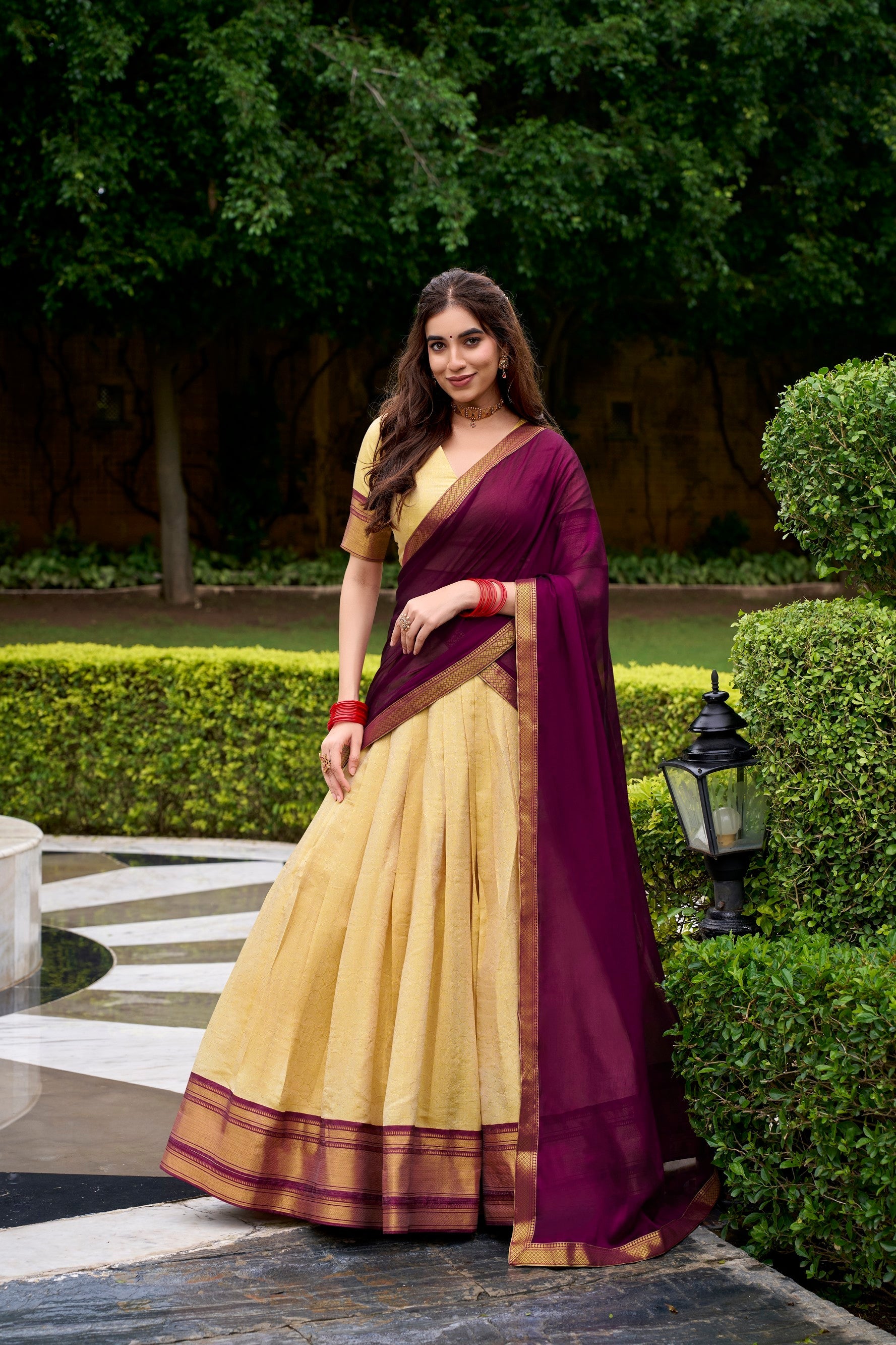 Lorenvalley Fashion Cream Kanchipuram Zari Weaving Work Lehenga Choli with Dupatta - Distacart