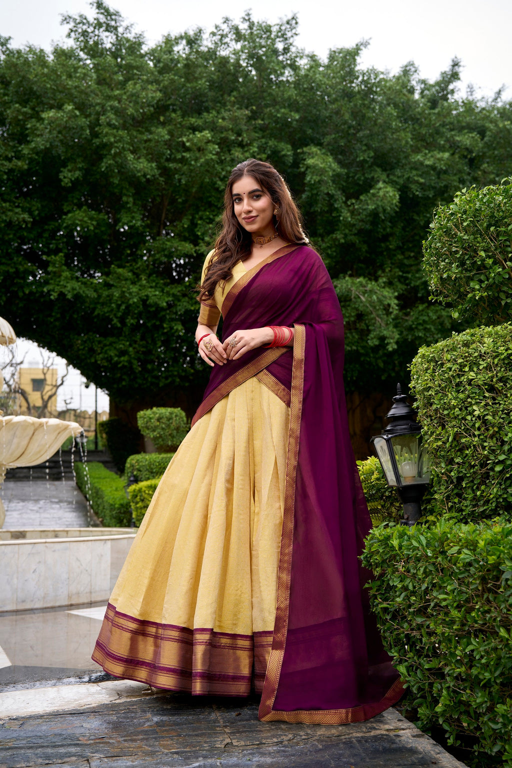Lorenvalley Fashion Cream Kanchipuram Zari Weaving Work Lehenga Choli with Dupatta - Distacart