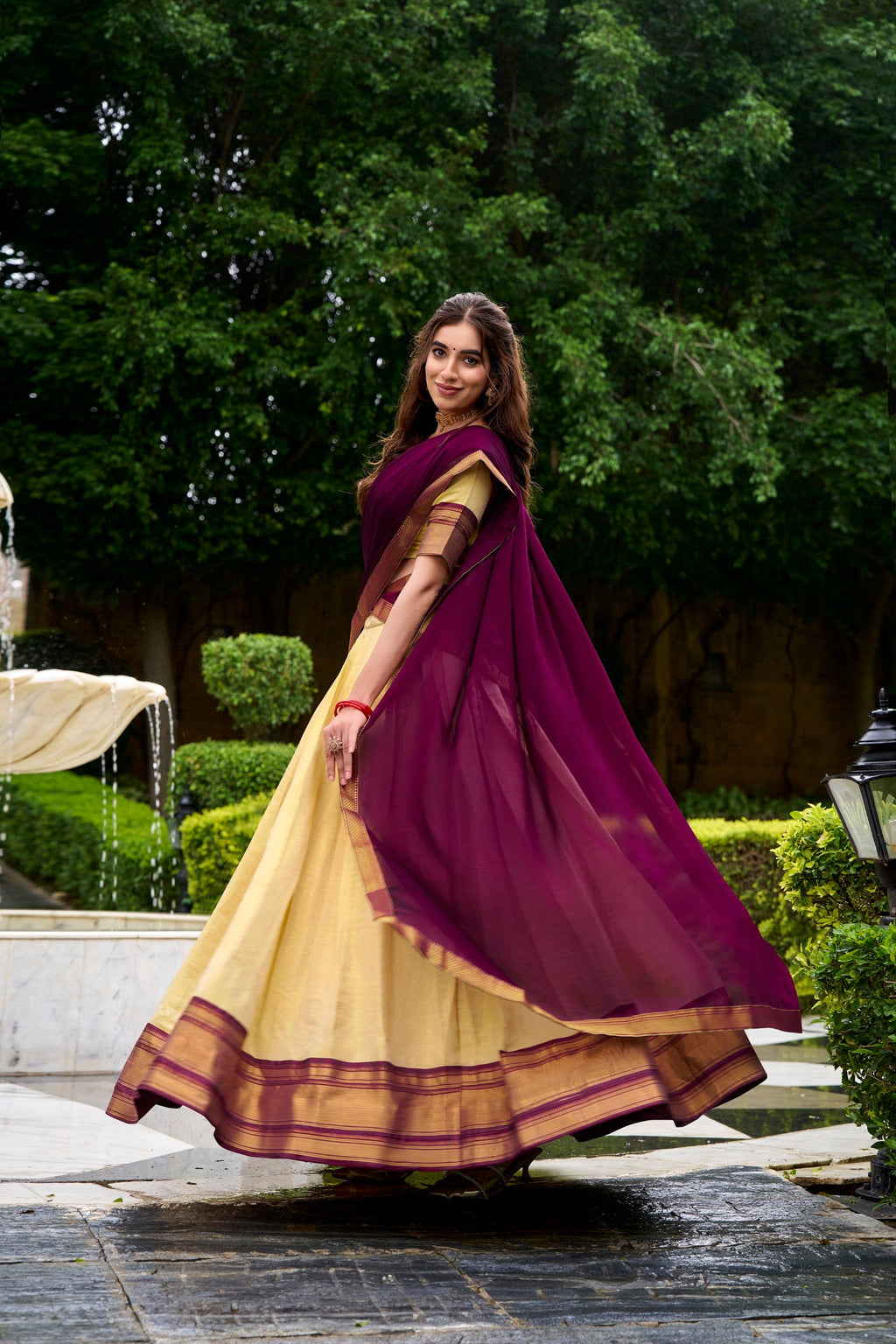 Lorenvalley Fashion Cream Kanchipuram Zari Weaving Work Lehenga Choli with Dupatta - Distacart