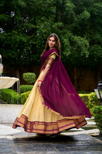Lorenvalley Fashion Cream Kanchipuram Zari Weaving Work Lehenga Choli with Dupatta - Distacart