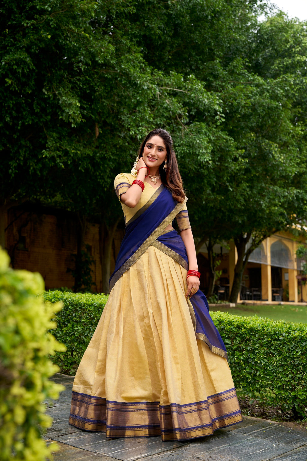 Lorenvalley Fashion Cream Kanchipuram Zari Weaving Work Lehenga Choli with Dupatta - Distacart