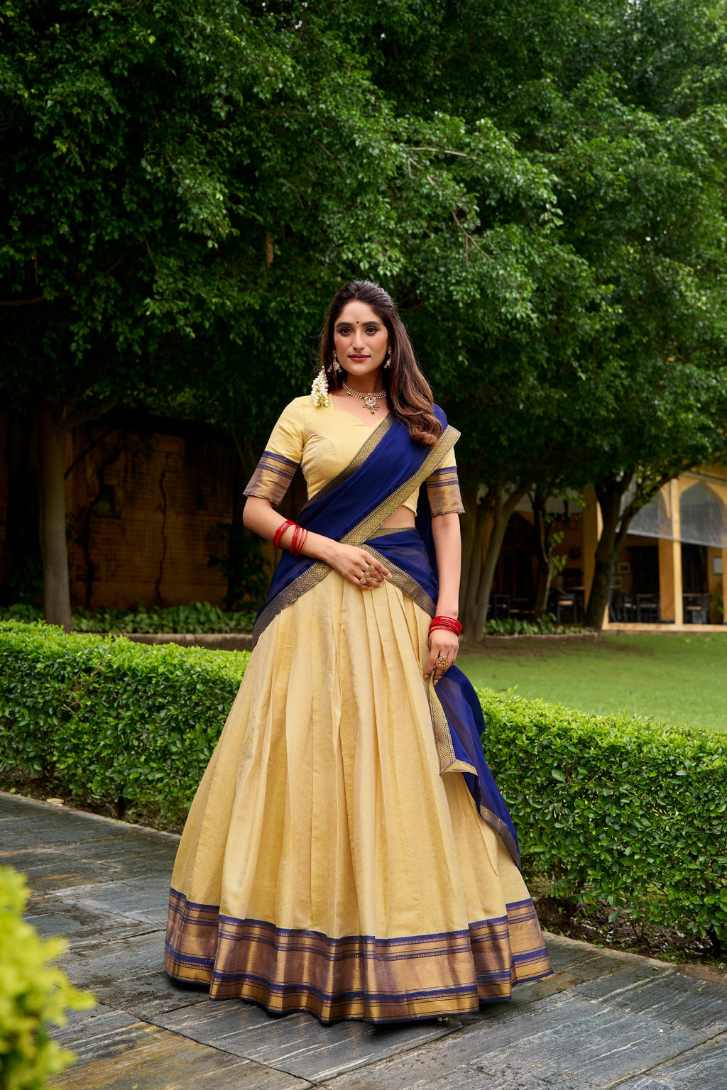 Lorenvalley Fashion Cream Kanchipuram Zari Weaving Work Lehenga Choli with Dupatta - Distacart