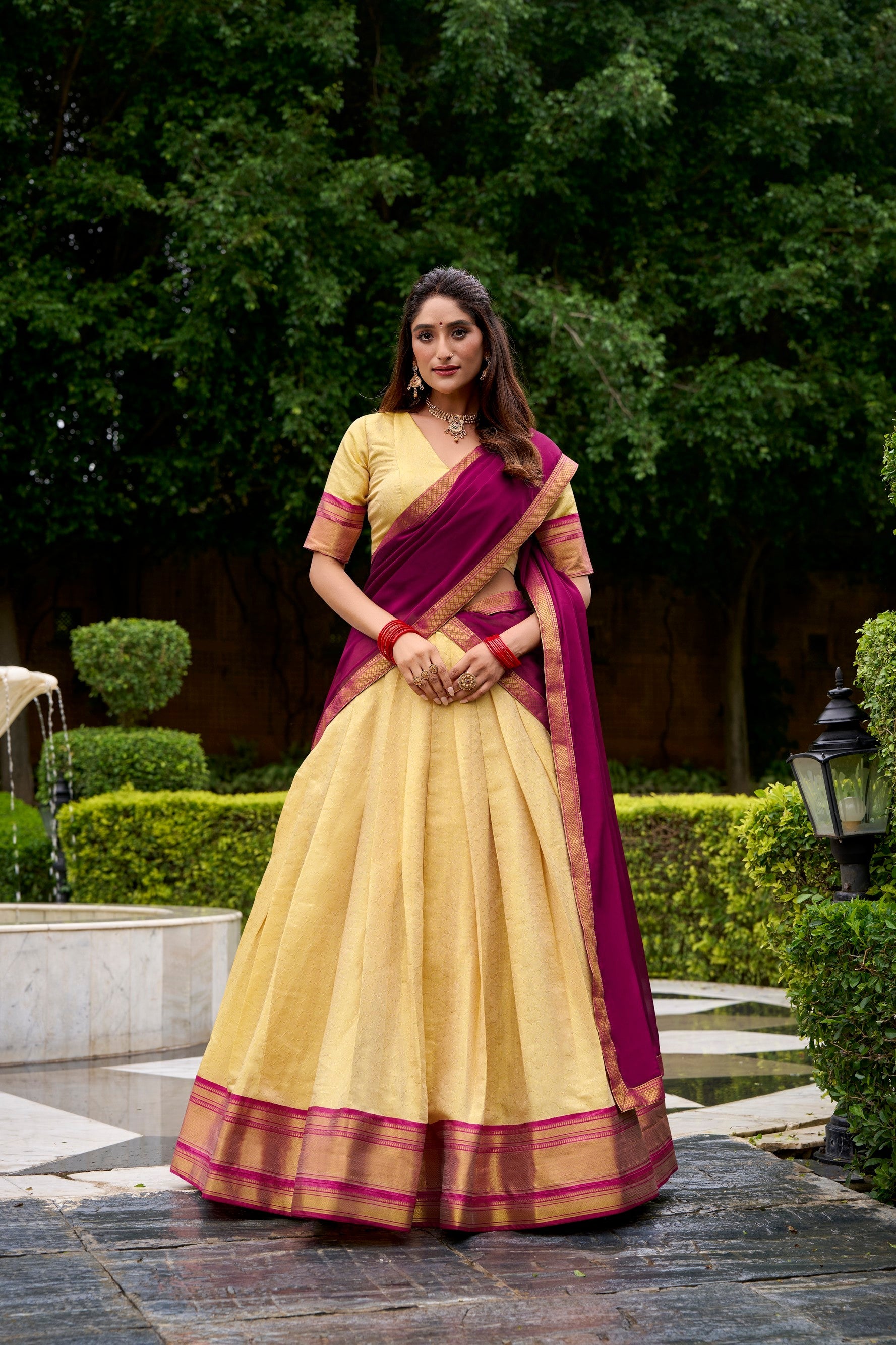 Lorenvalley Fashion Cream Kanchipuram Zari Weaving Work Lehenga Choli with Dupatta - Distacart