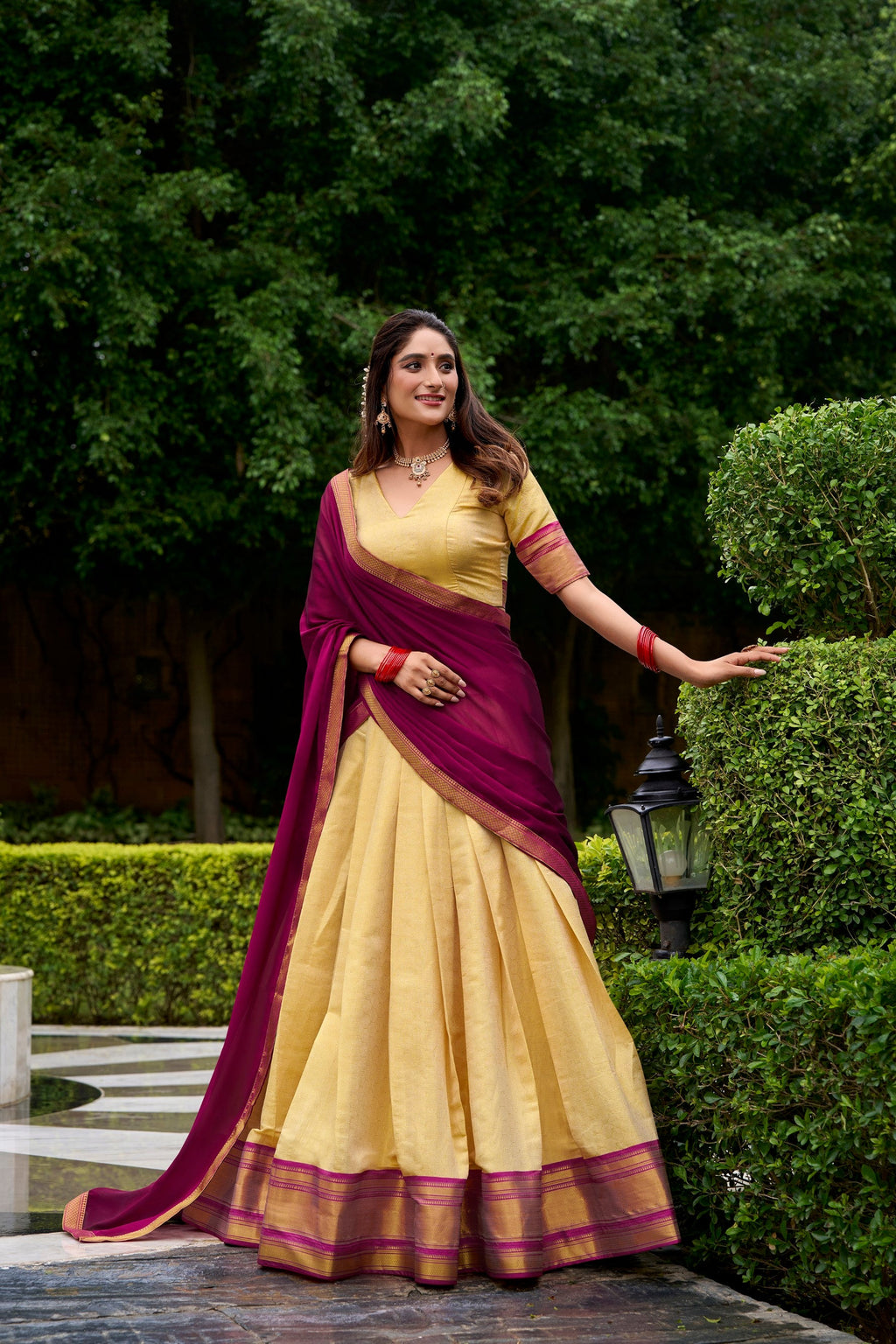 Lorenvalley Fashion Cream Kanchipuram Zari Weaving Work Lehenga Choli with Dupatta - Distacart