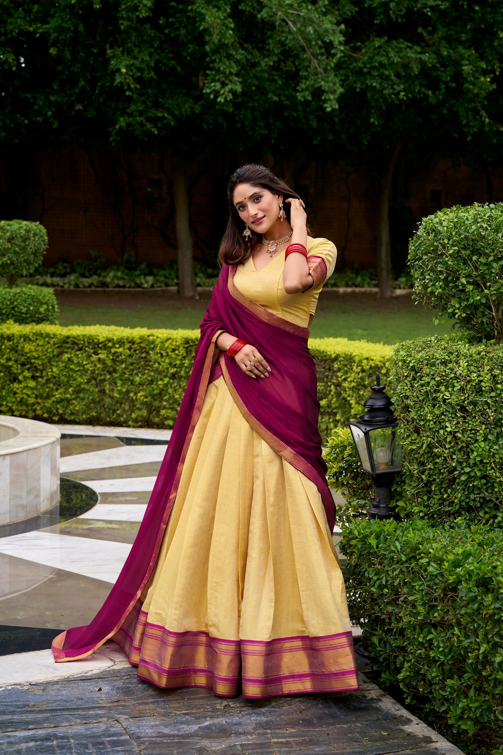 Lorenvalley Fashion Cream Kanchipuram Zari Weaving Work Lehenga Choli with Dupatta - Distacart
