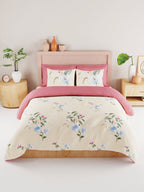 BIANCA Yellow & Blue Floral 186 TC King Bedsheet with 2 Pillow Covers