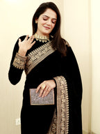 trueBrowns Black Velvet Embroidered Lace Blouse